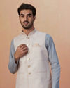 alt message - Manyavar Men Off White Self Design Jacket image number 0